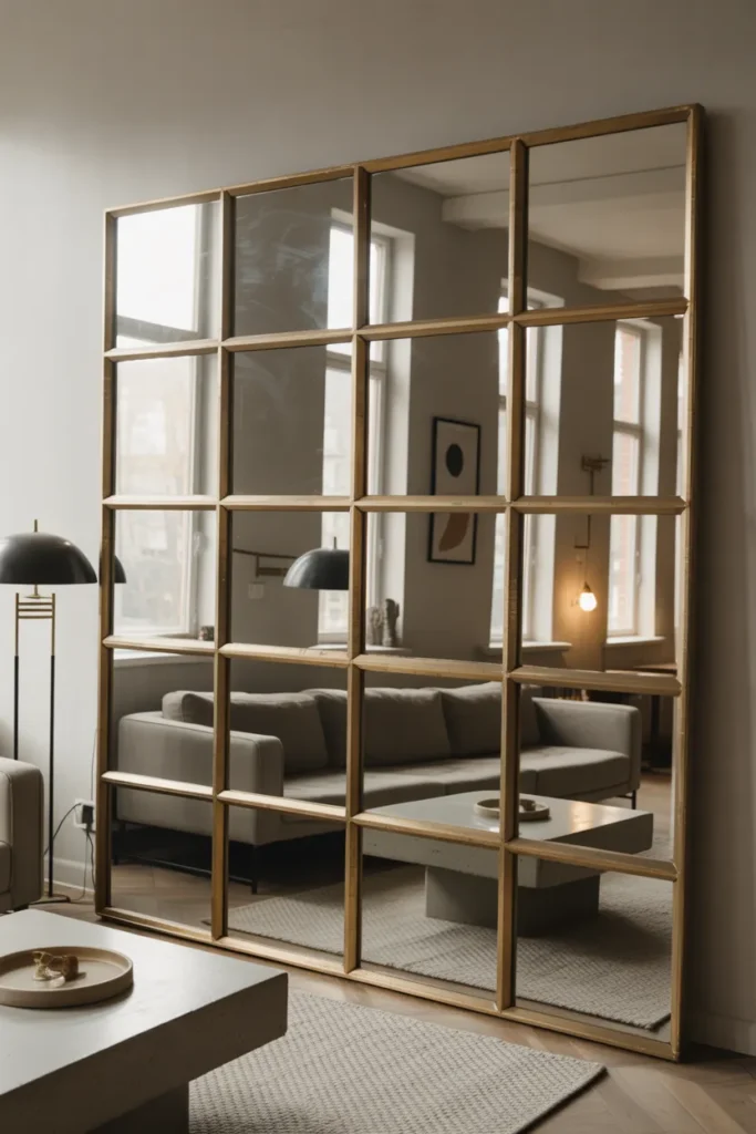 Gold Grid Panel Mirror