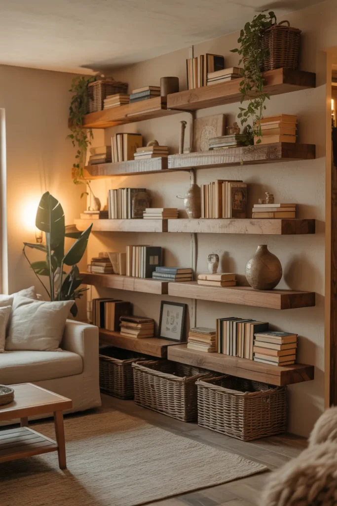 Rustic Wood Plank Shelves