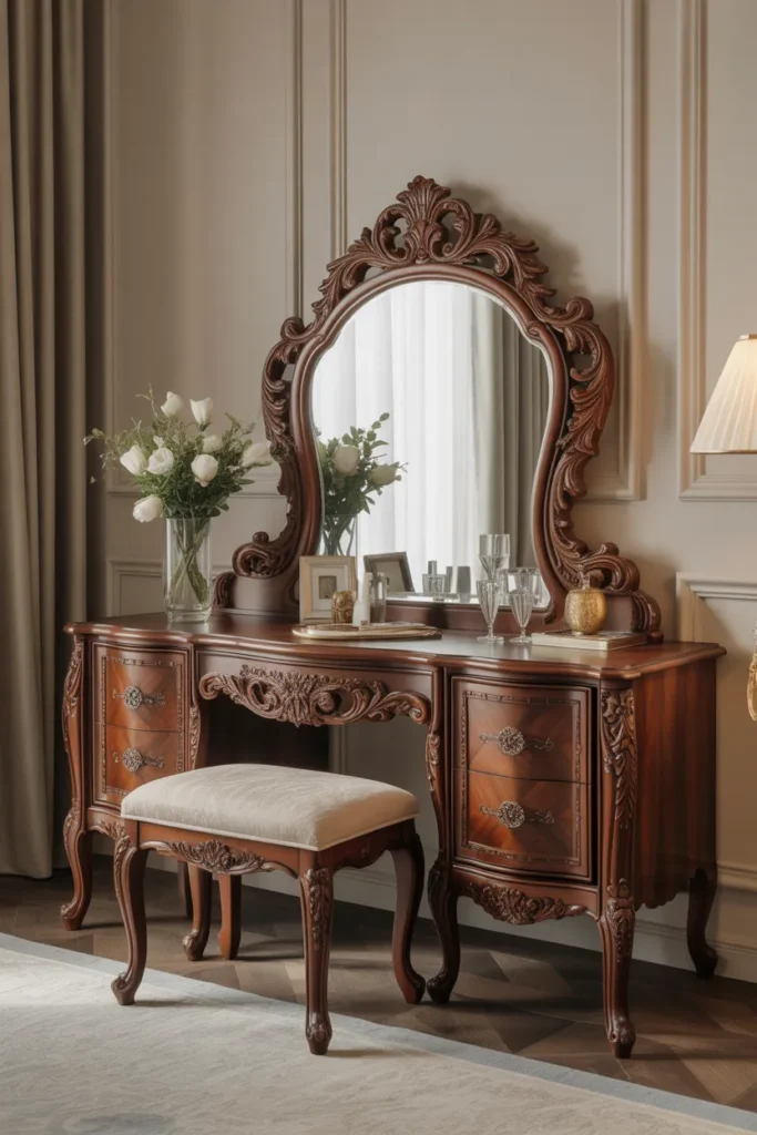 Vintage Carved Wood Vanity