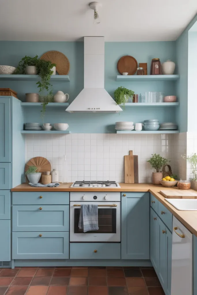 Soft Blue Open Shelving