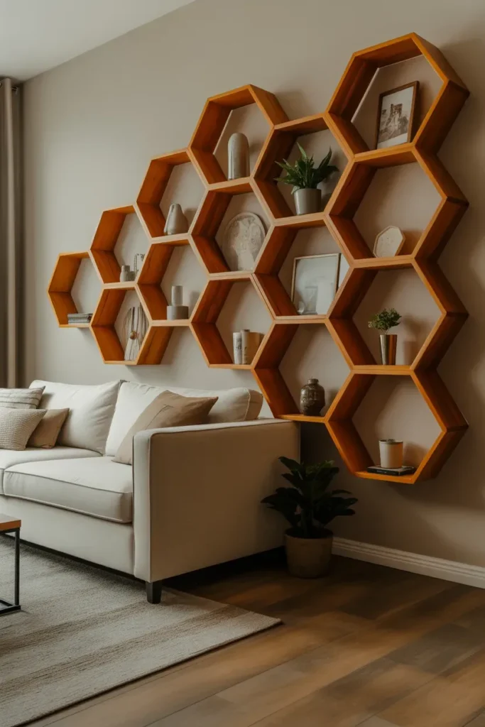 Wooden Hexagon Shelves
